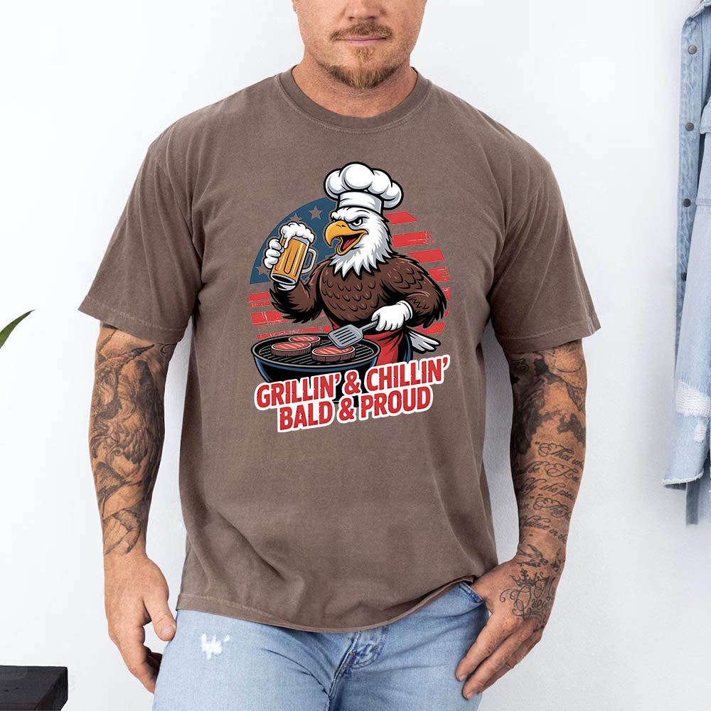 Grillin’ & Chillin’, Bald & Proud T-Shirt – Patriotic Bald Eagle BBQ Vintage Tee Adorb.co